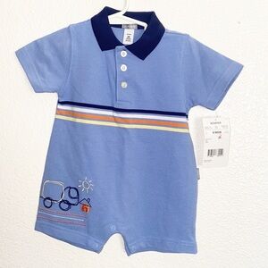 Carters Graphic Bus NWT Short Sleeve Blue Boy's Romper